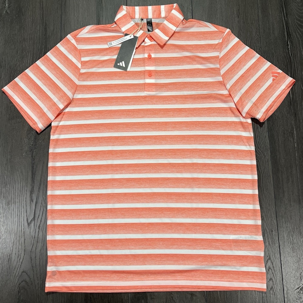 NWT Adidas 2-Color Stripe Performance Coral Fusion Golf Polo Men's Large HR8015